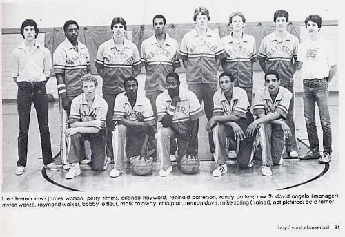 Calaway (fourth from right) was an active member of the Waltrip High School football team. Credits: Waltrip High School.
