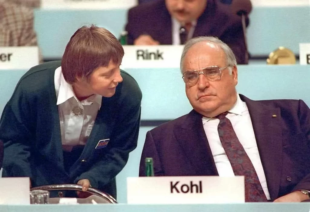 Angela Merkel with her mentor and former leader of the CDU party Helmet Kohl.