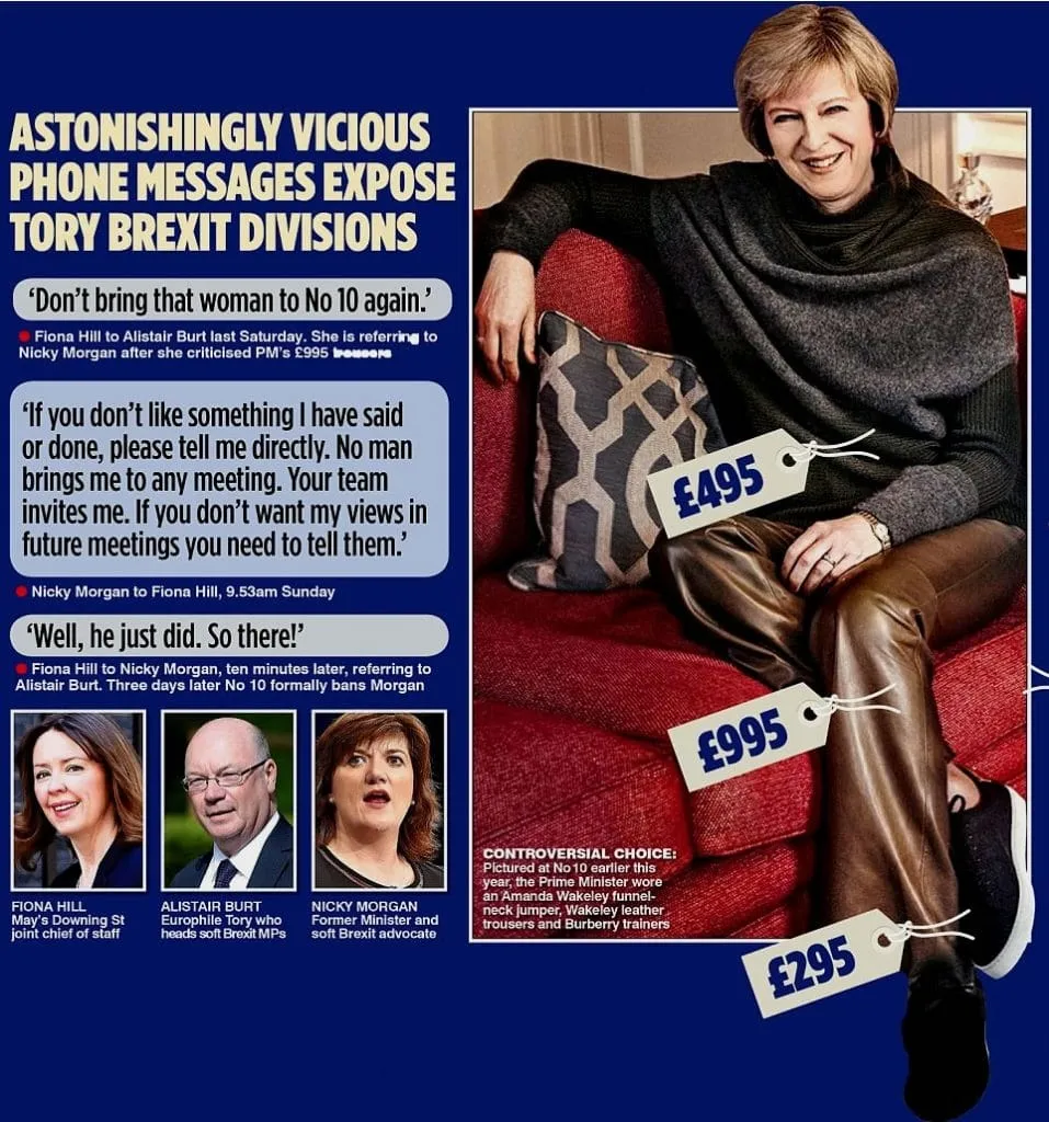 May appeared on a magazine feature wearing expensive leather trousers.