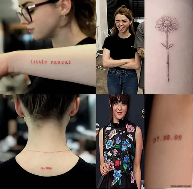 Maisie Williams has little tattoos on her neck, forearms and bicep.