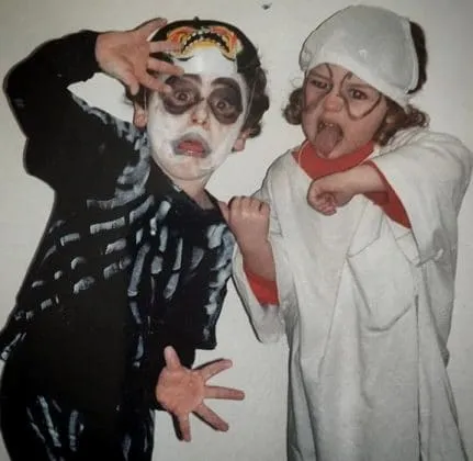 Emilia Clarke childhood photo with her brother in Halloween costumes.