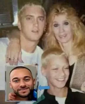 A rare photo of Eminem with his mother and younger brother Nathan.
