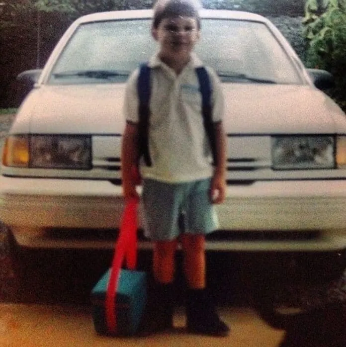 Luke Combs pictured on his first day at kindergarten at five years old.