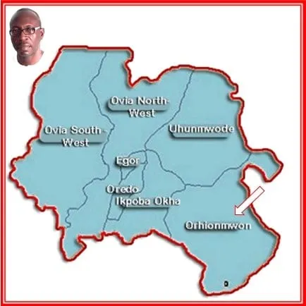 Map showing Pst Osagie's Family Origin in Edo State.