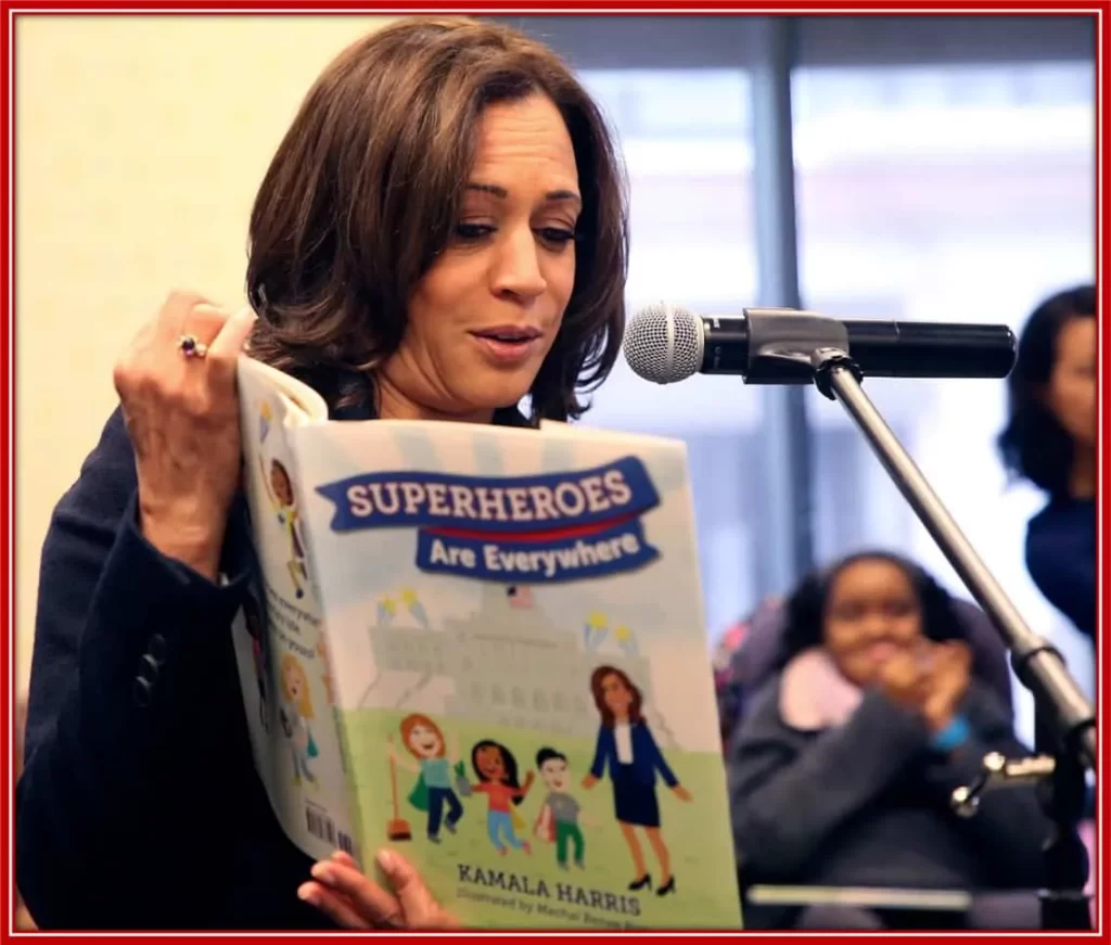 Harris reads from her children's book "Superheroes Are Everywhere.