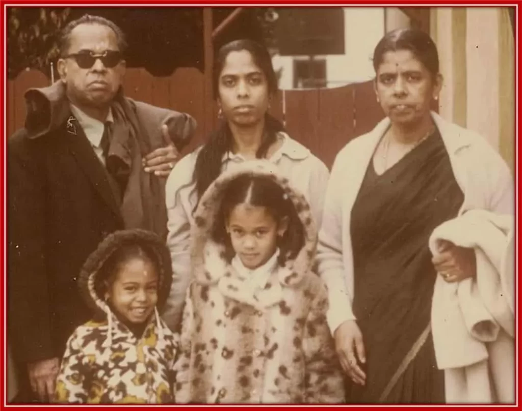 An early photo of Kamala Harris mum, maternal Grandparents and sister.