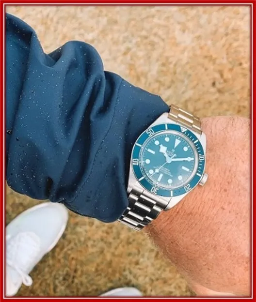 A photo with the $3,500 Tudor black bay 58 sports wristwatch.