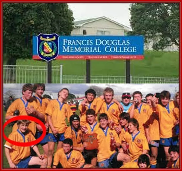An early photo of Francis Douglas Memorial College with a few students - emphasis on one of the Barret brothers (Jordie).