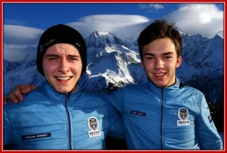The French racer is spotted here mountaineering with his childhood friend, Anthoine Hubert.