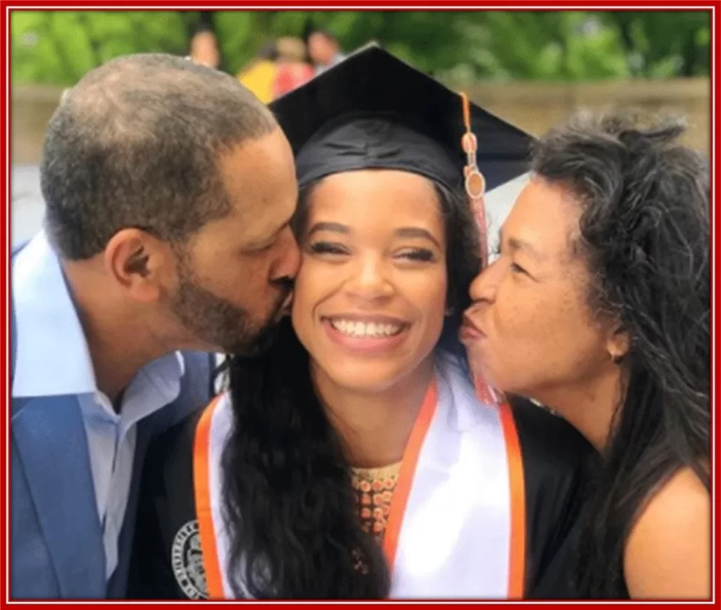 A photo of excitement with parents (Leonard and Travonda) over Bianca's graduation from UT.