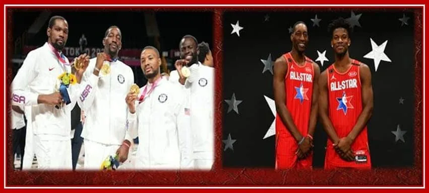 Bam With His Team in Tokyo 2020, And Jimmy Butler in The Olympics are on the Right side.