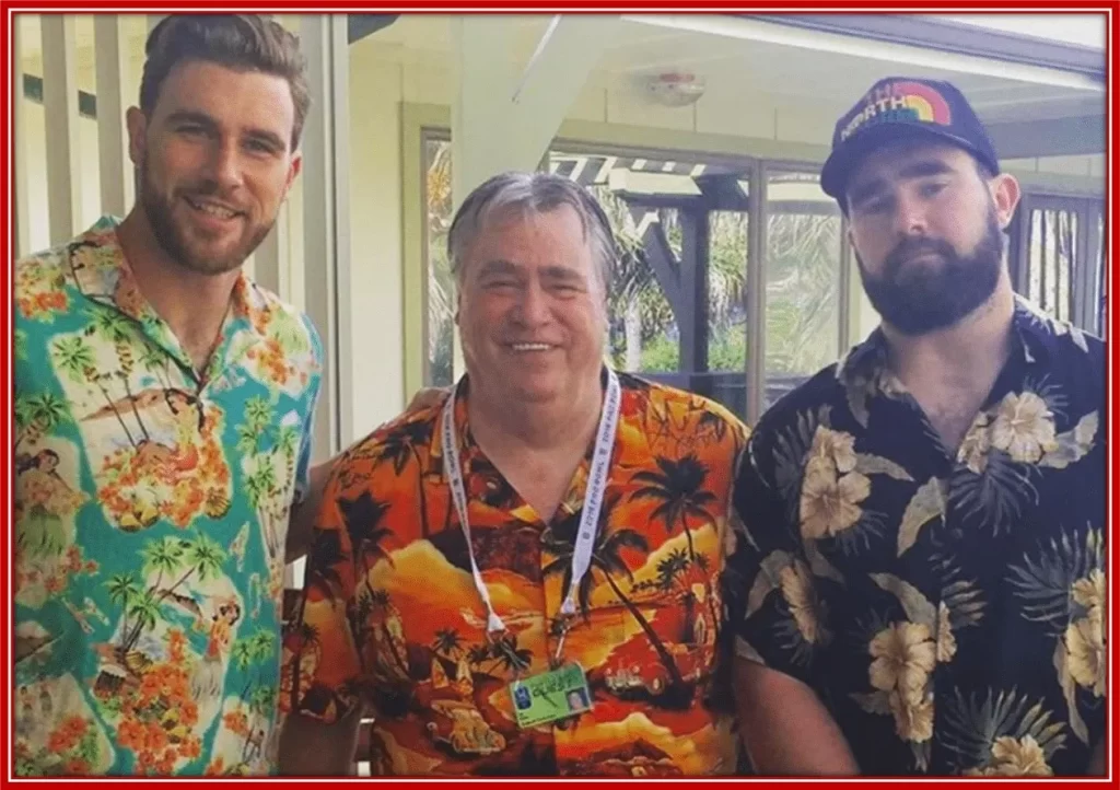 Ed Kelce, with his two sons. Travis and Jason.