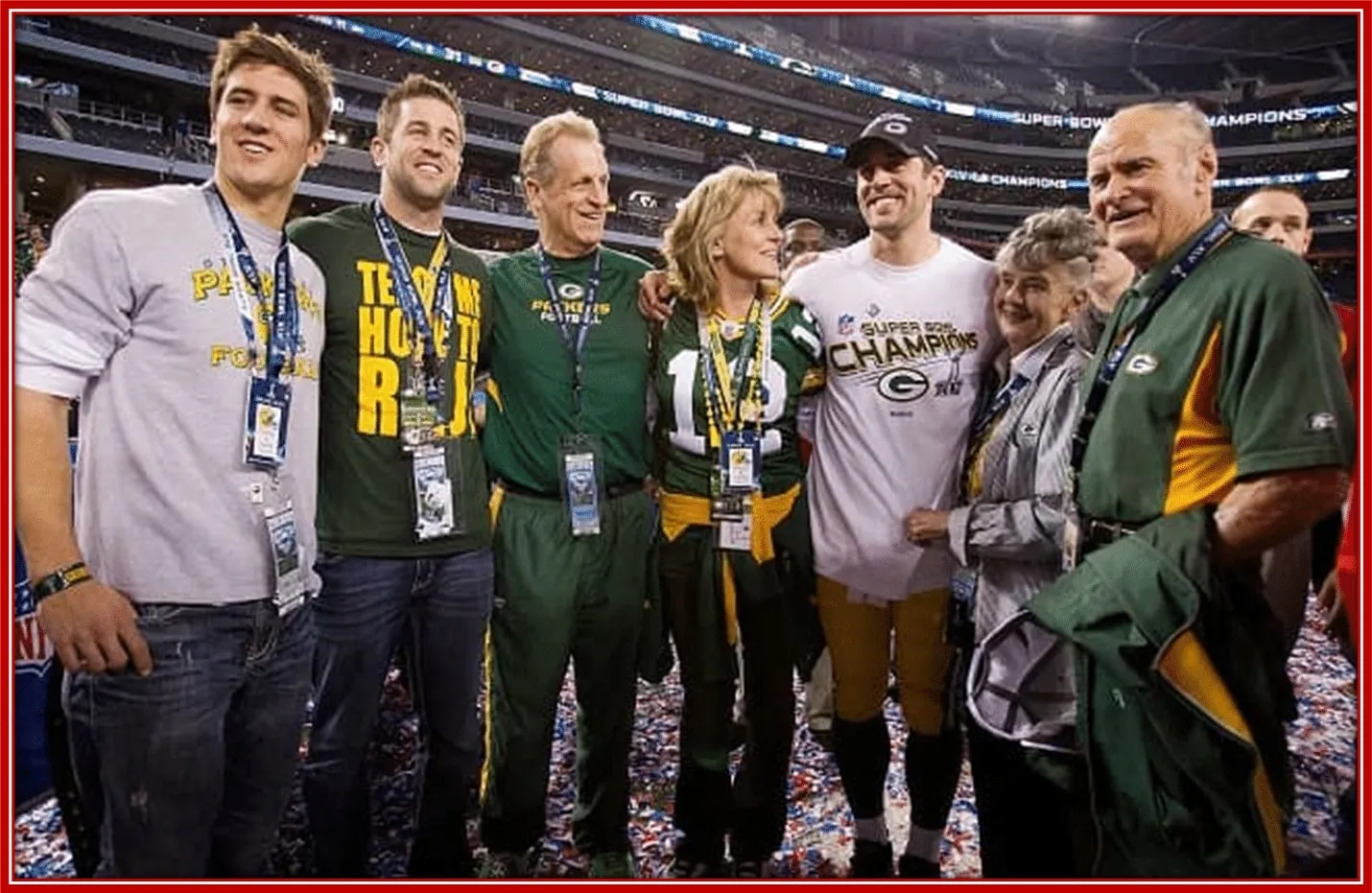 The Rodgers' household after a game - parents, grandparents and children.