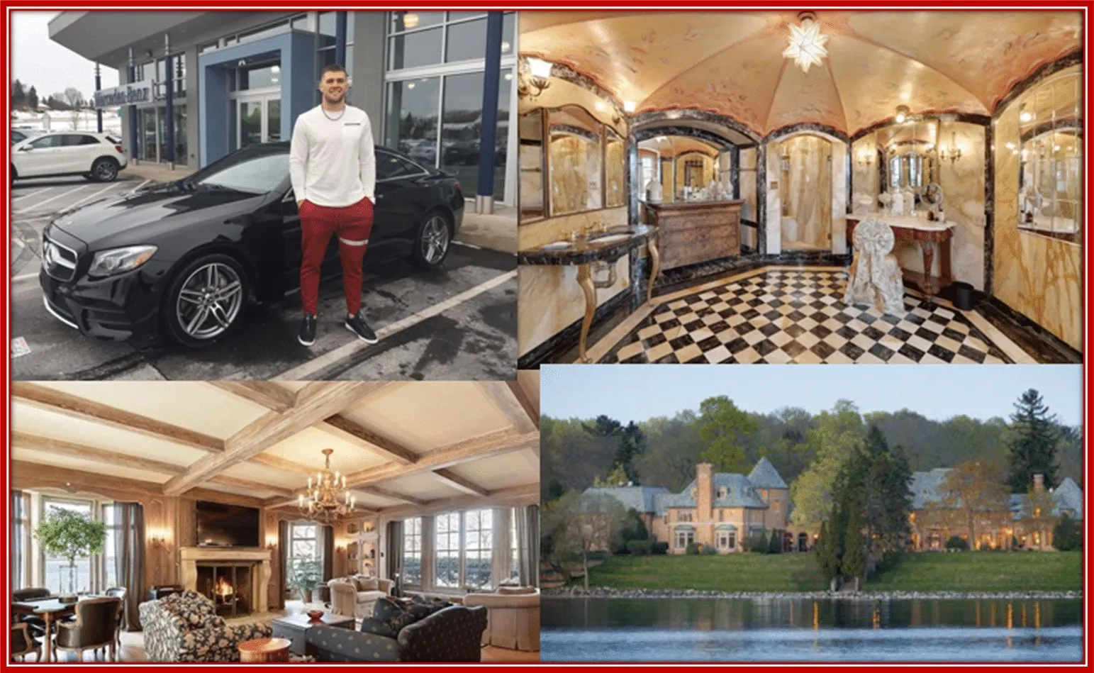 A collage of TJ's Mercedes Benz and luxury apartment.