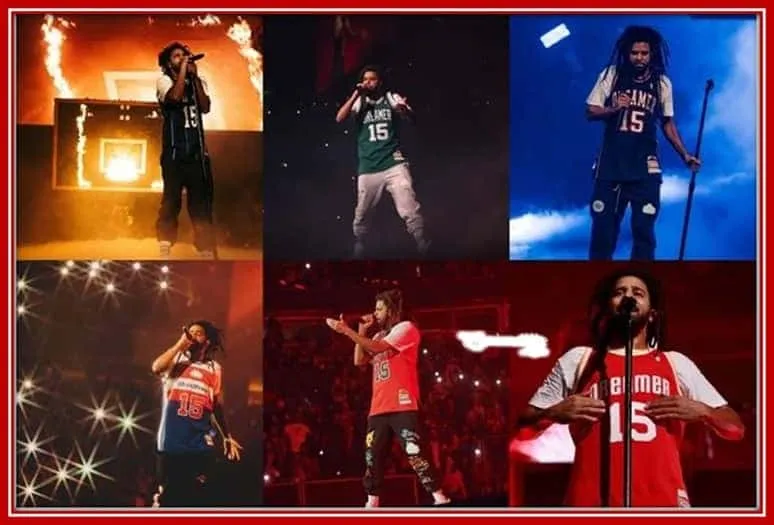A Catalogue of J. Cole in his Jersey Attire on Stage, Looking Really Cool.