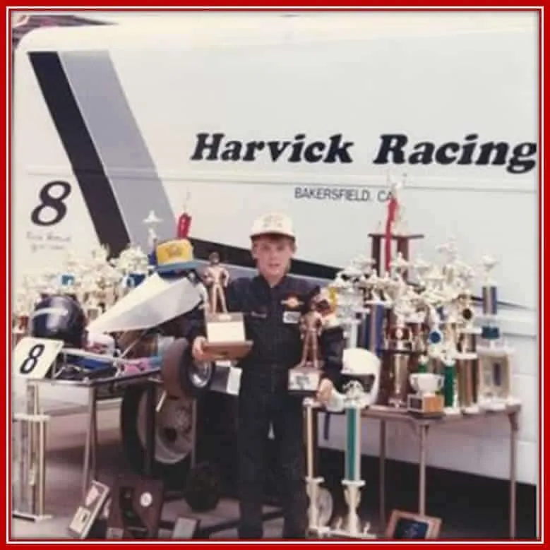 Happy Harvick With his Many Awards at the Starting of his Racing Career.