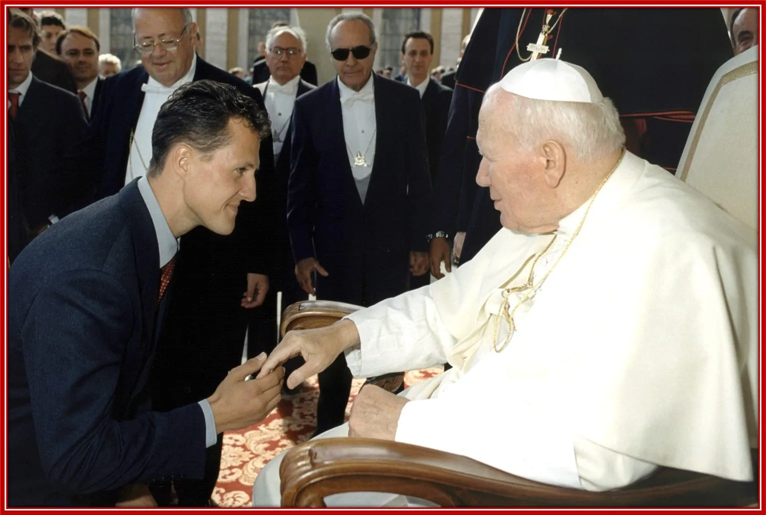 Schumacher met Pope John Paul the second in St Peter's Square in 1999.