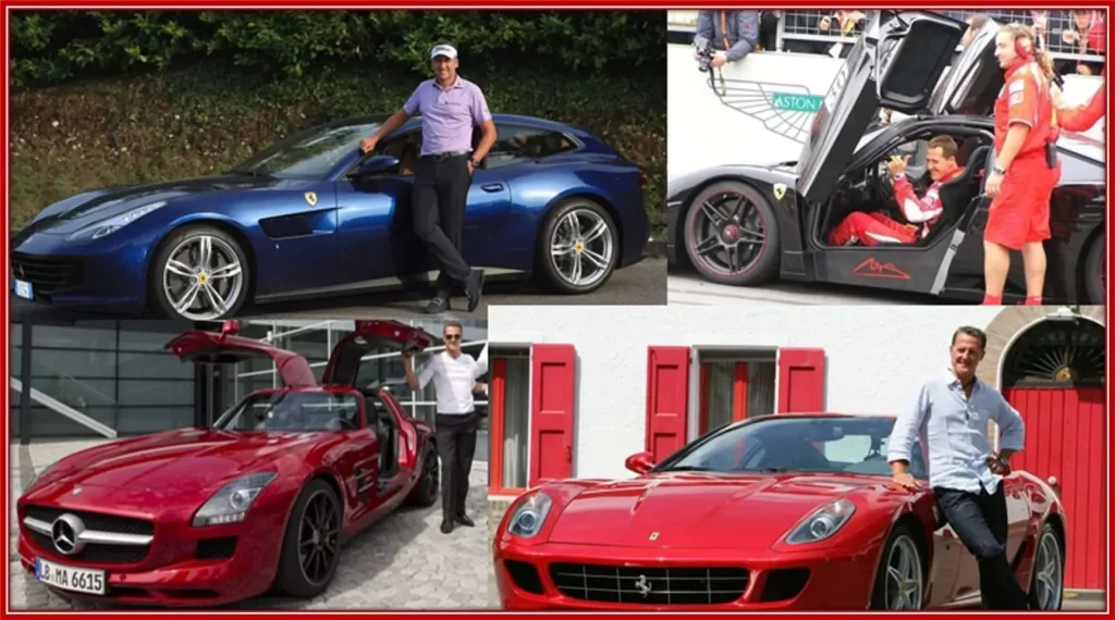 A collage of Michael Schumacher's other vehicles.