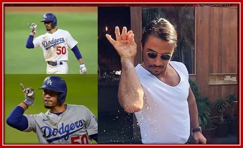 The Dodger Player Mimicking the Chef Salt Bae, With his Signature Pose.