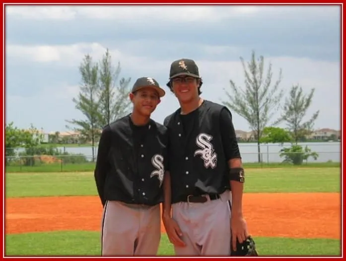 The Young Manny Machado With his High School Teammate During a Training Session.
