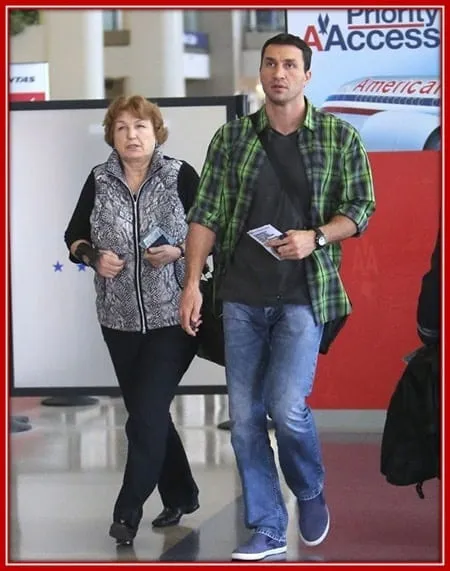 Behold Nadezhda Ulyanovna Klitschko with her son, Vitali About to Board a Flight.