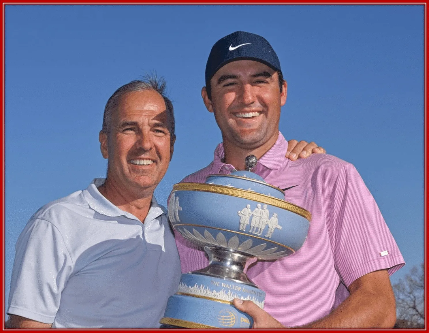 A picture of father and son after Scottie's win at the 2022 Masters.