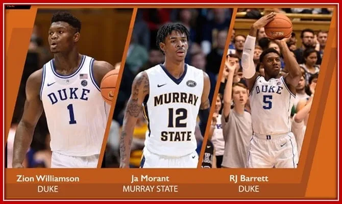 The Three NBA Top Draft Choices. Can you Spot Ja Morant Representing his Hometown.
