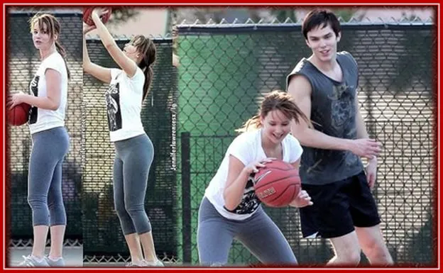 Nicholas Hoult and Lawrence are Playing Basketball. It is one way the Actress Keeps Fit.