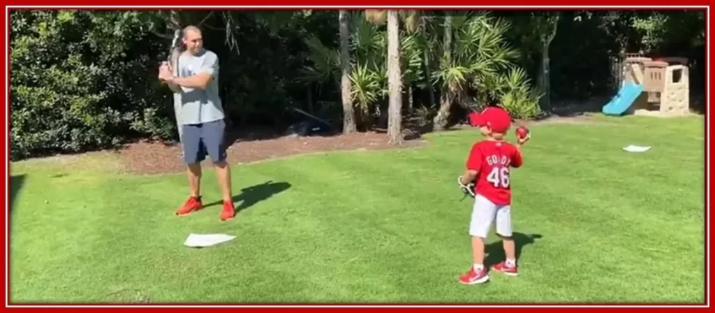 The professional first baseman is teaching his son how to be a good baseball Hitter and Pitcher.