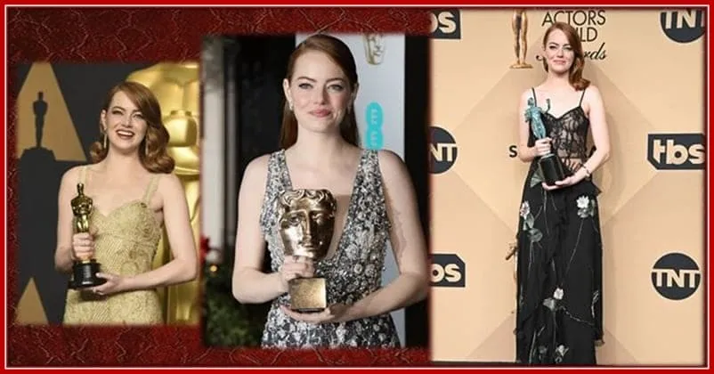 Emma Stone won the Three Awards- the OSCAR, BAFTA and SAG Trophies.