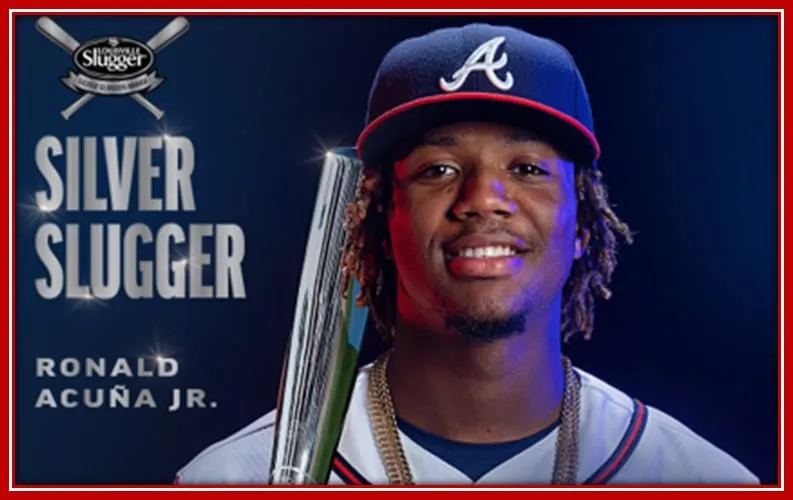 Posing with the Silver Slugger Award is Ronald Acuna. He had already won the prize twice.
