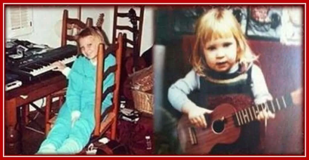 The Childhood Photo of Sia Furler Playing her Guitar and Piano.